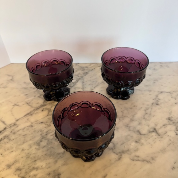 Set of 3 Tiffin Franciscan Madeira Glass Sherbet Cups. Vintage Amethyst Glass. - Picture 3 of 12